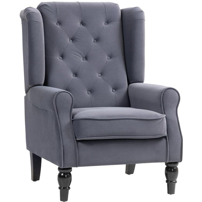 Wingback Accent Chair, Retro Upholstered Button Tufted Occasional Chair for Living Room and Bedroom, Charcoal Grey