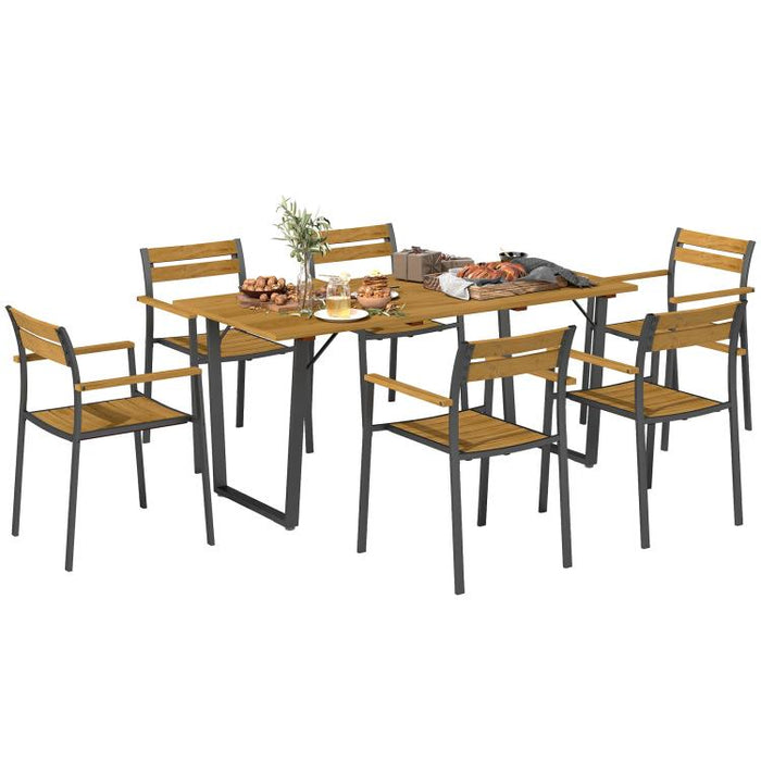 Seven-Piece Wood Panel Patio Dining Set - Brown/Black