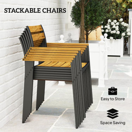 Seven-Piece Wood Panel Patio Dining Set - Brown/Black