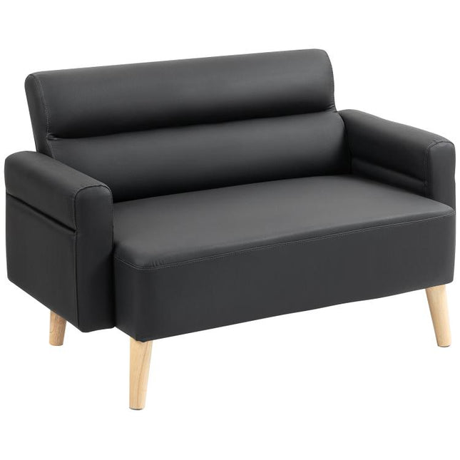 Small Faux Leather 2 Seater Sofa Settee - Black