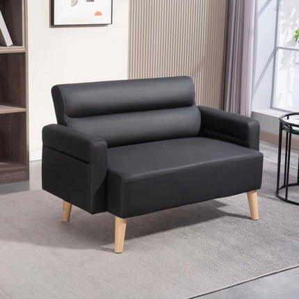 Small Faux Leather 2 Seater Sofa Settee - Black