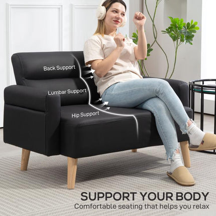 Small Faux Leather 2 Seater Sofa Settee - Black