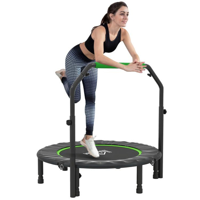 40 inch Foldable Mini Fitness Trampoline, with Adjustable Foam Handle, Green