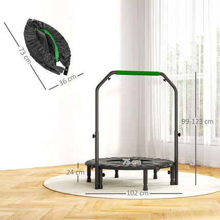40 inch Foldable Mini Fitness Trampoline, with Adjustable Foam Handle, Green