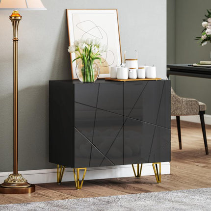 Modern Luxe High Gloss Sideboard, with Hairpin Legs - Black