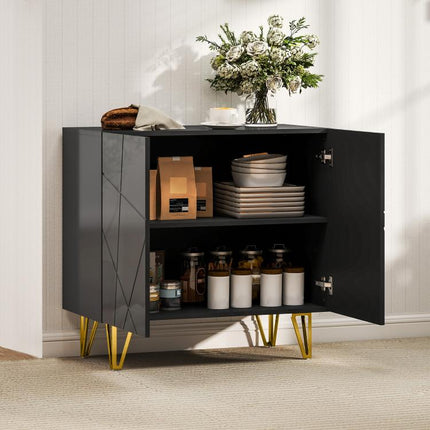 Modern Luxe High Gloss Sideboard, with Hairpin Legs - Black