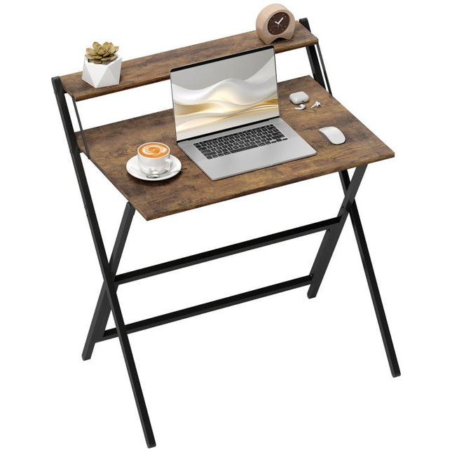 81.5 cm Folding Computer Desk with Monitor Shelf - Rustic Brown