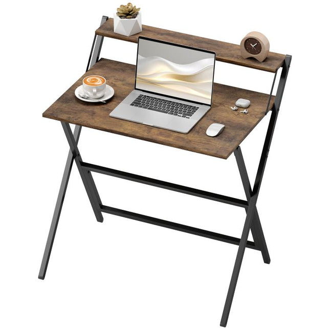 81.5 cm Folding Computer Desk with Monitor Shelf - Rustic Brown