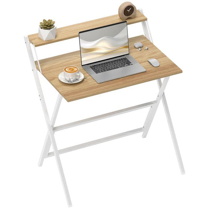 81.5 cm Folding Computer Desk with Monitor Shelf - Natural Wood Finish