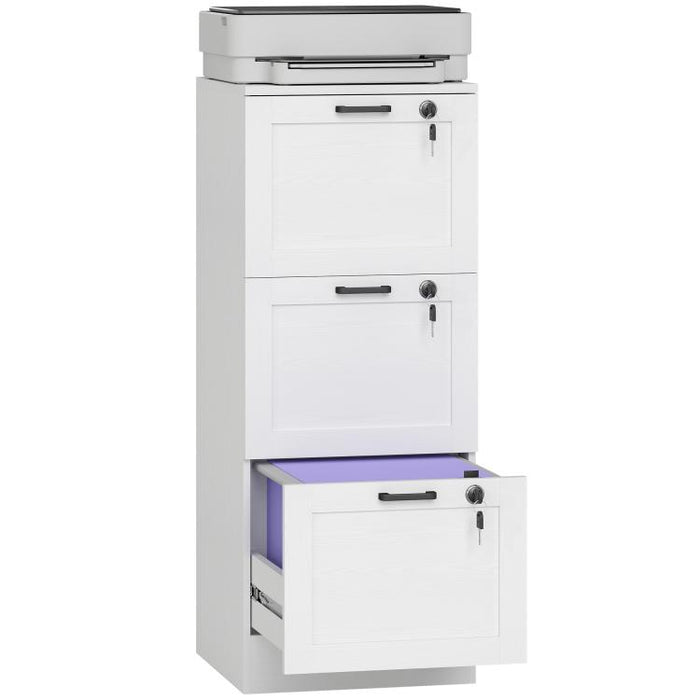 3-Drawer Filing Cabinet with Lock - White