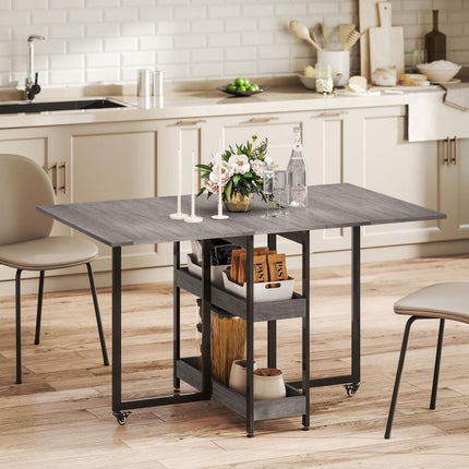 Four-Person Drop Leaf Table - Grey Wood-Effect