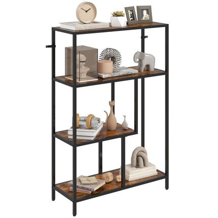 4-Tier Bookshelf with Open Shelves - Rustic Brown