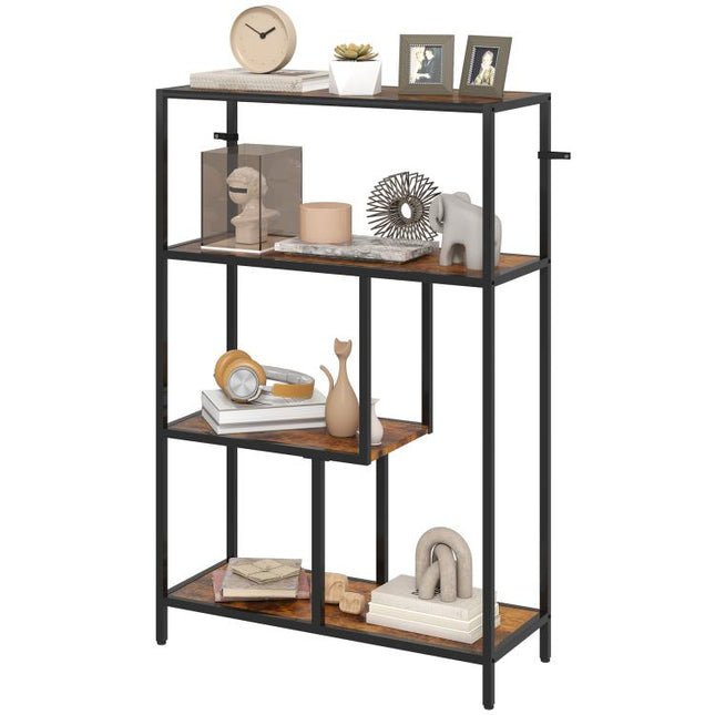 4-Tier Bookshelf with Open Shelves - Rustic Brown