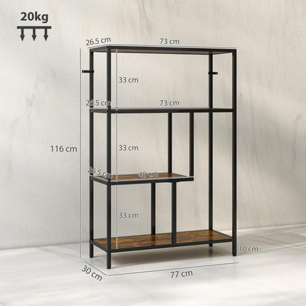 4-Tier Bookshelf with Open Shelves - Rustic Brown