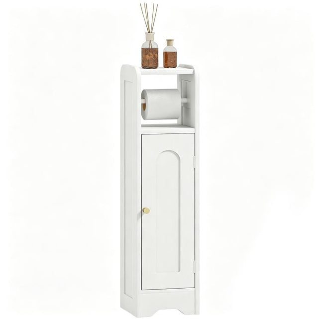 Small Bathroom Storage Cabinet with Toilet Roll Holder - White