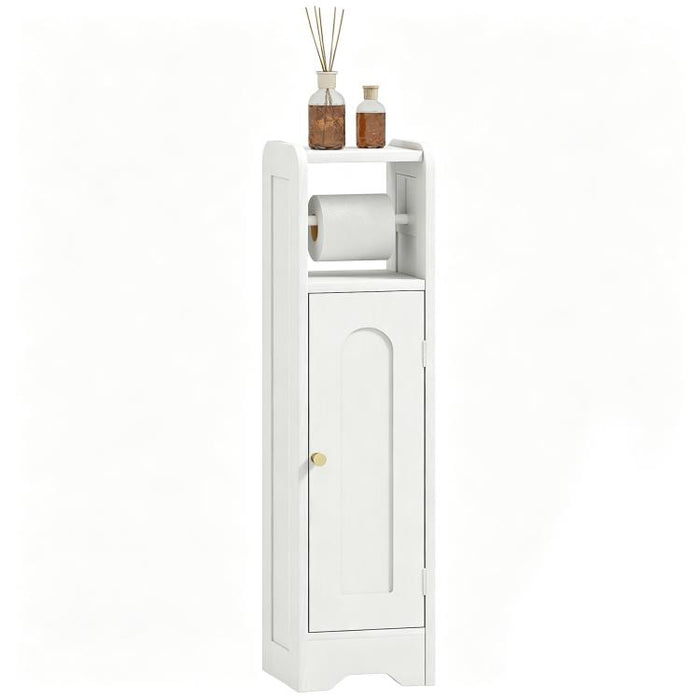 Small Bathroom Storage Cabinet with Toilet Roll Holder - White