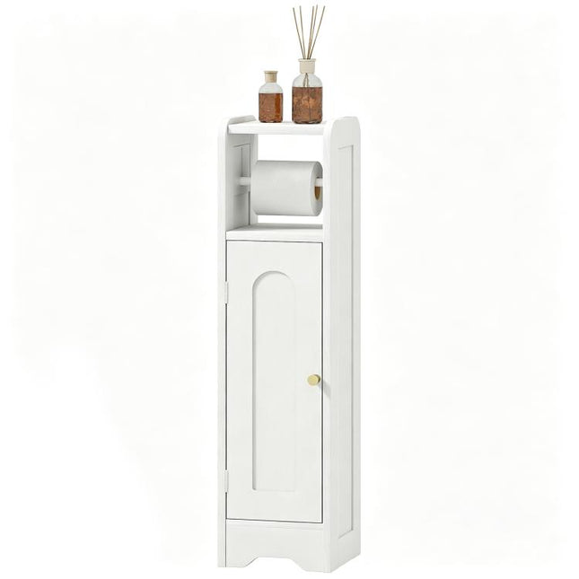 Small Bathroom Storage Cabinet with Toilet Roll Holder - White
