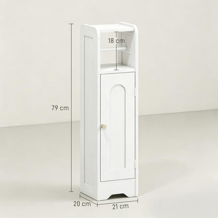 Small Bathroom Storage Cabinet with Toilet Roll Holder - White