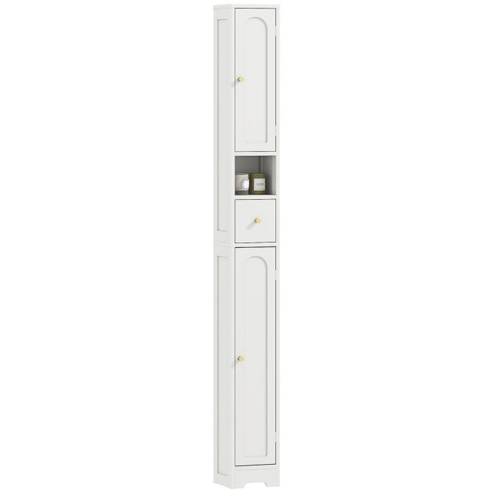 185 cm Tall Bathroom Cabinet with Arched Doors - White