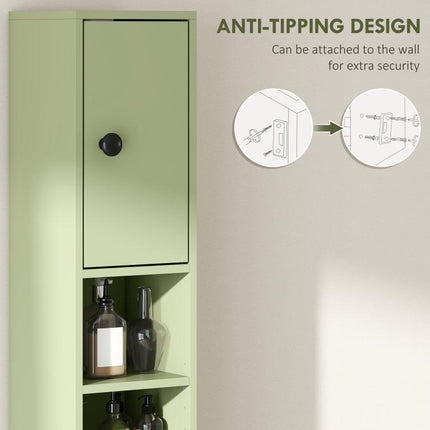 180cm Slim Bathroom Cabinet, with Drawer, Shelves and Cupboards - Green