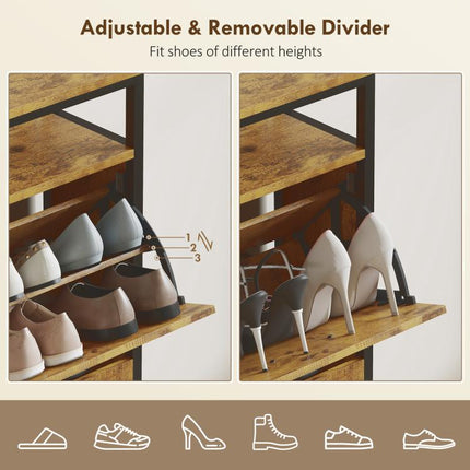Shoe Storage Cabinet with 4 Flip Drawers and Open Shelf - Rustic Brown