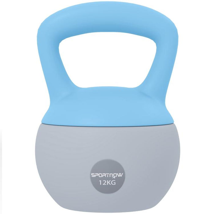 12KG Soft Kettlebell, Kettlebell with Non-Slip Handle for Home Gym, Weight Lifting, Strength Training, Light Blue/Grey