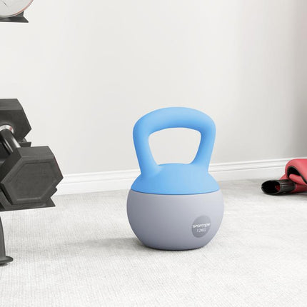 12KG Soft Kettlebell, Kettlebell with Non-Slip Handle for Home Gym, Weight Lifting, Strength Training, Light Blue/Grey
