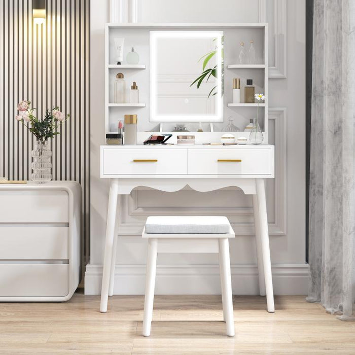 Elegant Dressing Table, with LED Mirror - White