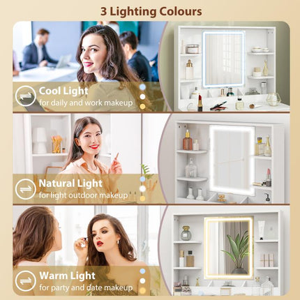 Elegant Dressing Table, with LED Mirror - White