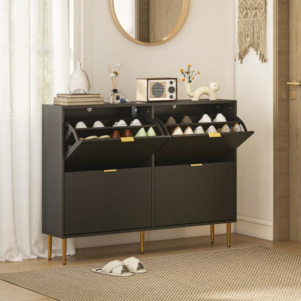 Elegant Four-Drawer Shoe Cabinet - Black
