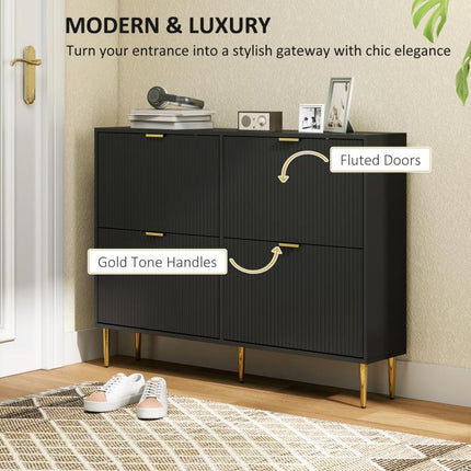 Elegant Four-Drawer Shoe Cabinet - Black