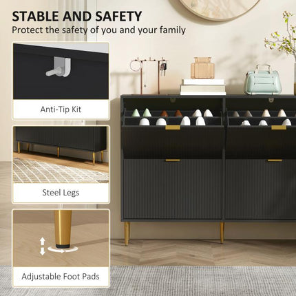 Elegant Four-Drawer Shoe Cabinet - Black