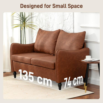 Faux Leather Marble-Effect Two-Seater Sofa - Brown