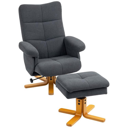 Linen-Look Recliner, with Storage Ottoman - Grey