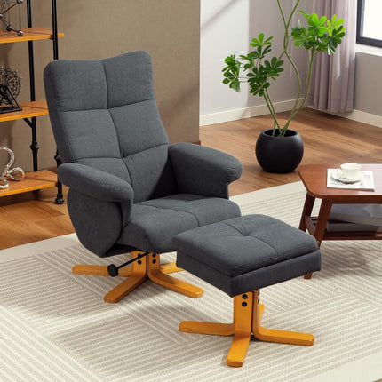 Linen-Look Recliner, with Storage Ottoman - Grey