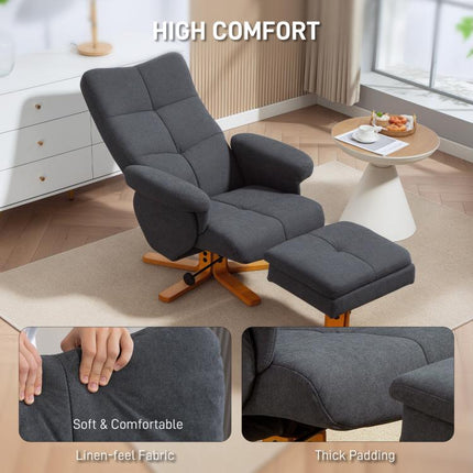 Linen-Look Recliner, with Storage Ottoman - Grey