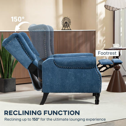 150 Degrees Reclining Vintage Armchair, with footrest, Royal Blue