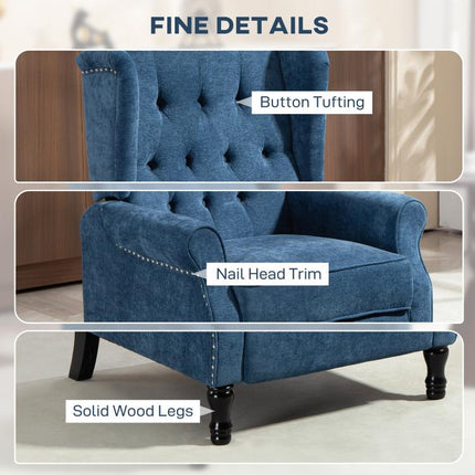 150 Degrees Reclining Vintage Armchair, with footrest, Royal Blue