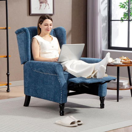 150 Degrees Reclining Vintage Armchair, with footrest, Royal Blue