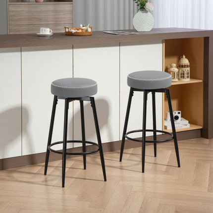 Set of Two Faux Leather Bar Stools - Grey/Black