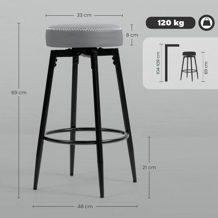 Set of Two Faux Leather Bar Stools - Grey/Black