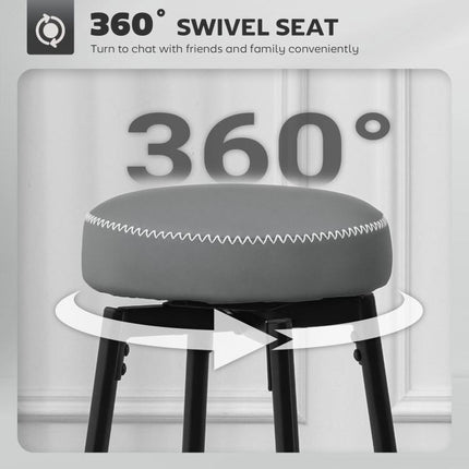Set of Two Faux Leather Bar Stools - Grey/Black
