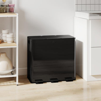 3 x 20L Pedal Bin, Steel Triple Kitchen Bin with Soft Close Lid, Removable Inner Buckets, Fingerprint-Proof, Black