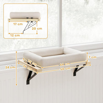 Cat Radiator Bed, Adjustable Hanging Cat Hammock with Removable and Washable Cushion for Indoor Cats, Cream White