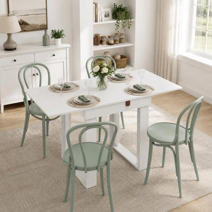 Folding Dining Table Under-Table Storage Extendable Kitchen Table Steel Rail White