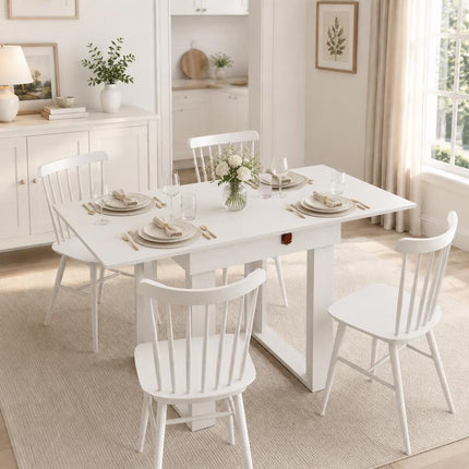Folding Dining Table Under-Table Storage Extendable Kitchen Table Steel Rail White