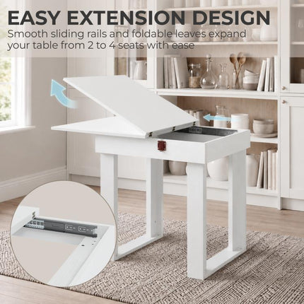 Folding Dining Table Under-Table Storage Extendable Kitchen Table Steel Rail White