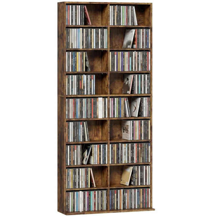 640 CD/360 DVD Storage Unit 18 Compartments CD Tower Rustic Brown