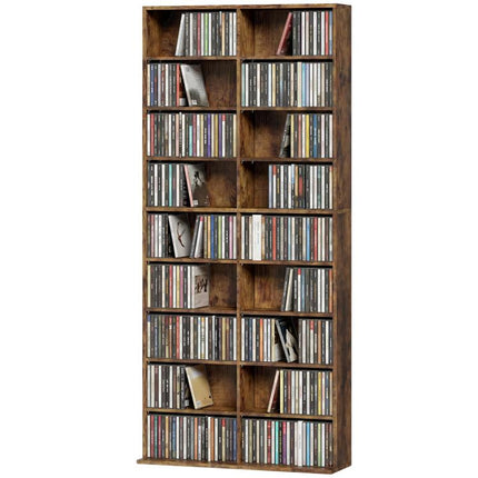 640 CD/360 DVD Storage Unit 18 Compartments CD Tower Rustic Brown