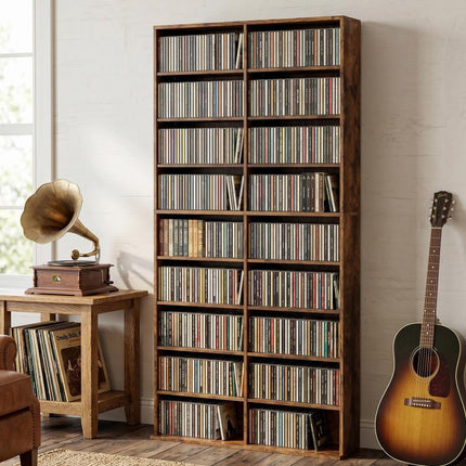 640 CD/360 DVD Storage Unit 18 Compartments CD Tower Rustic Brown